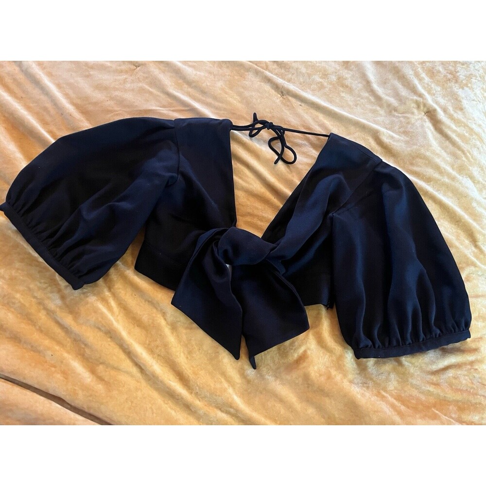 Edit Women’s Blouse Balloon Sleeve Black Size Medium Cropped Designer Open Back